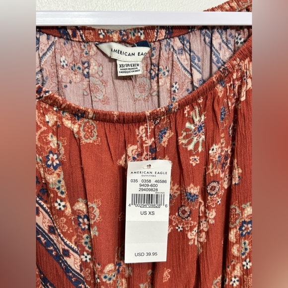 New! American Eagle Outfitters Boho Floral Peasant Cropped Blouse - Picture 3 of 8